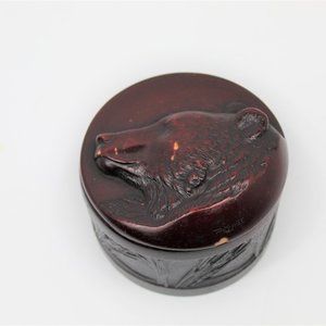Vintage Bear Design Red Resin Trinket Box As-is